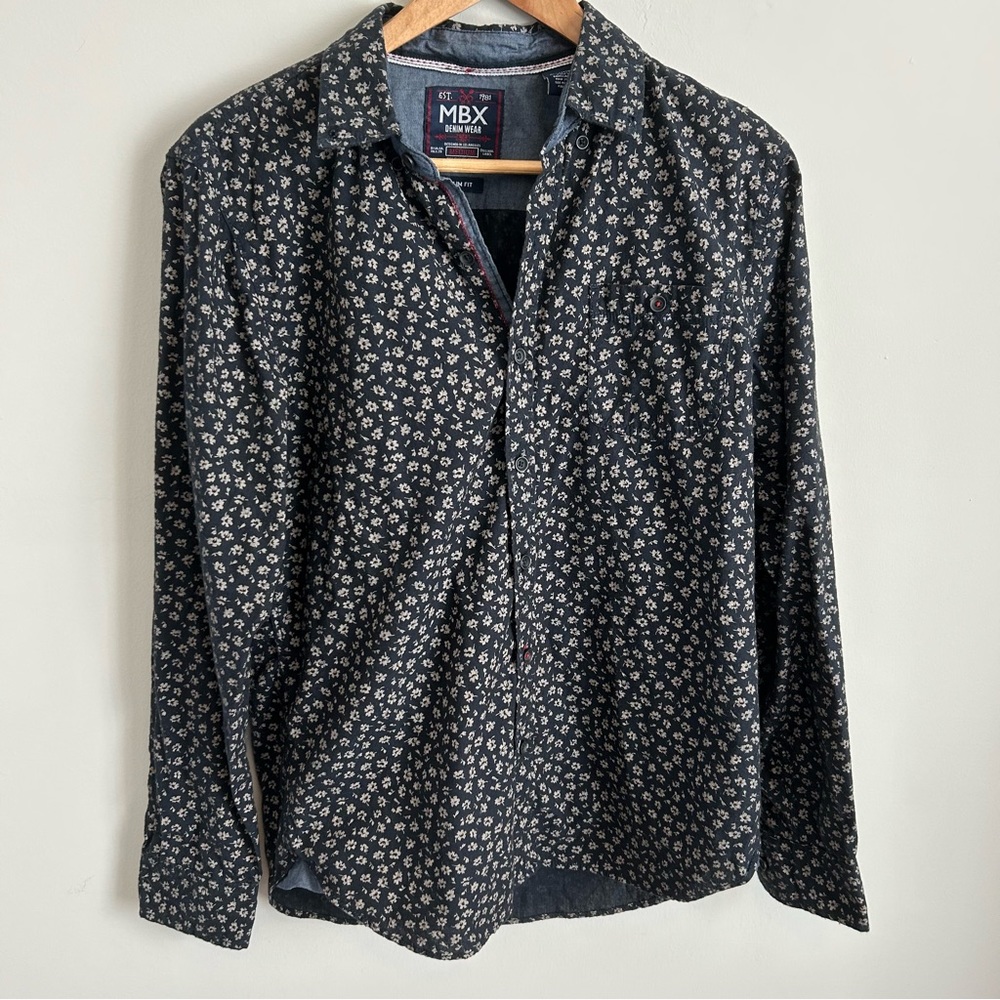 MBX Denim Wear | Floral Print Button Up Slim Fit Shirt Medium